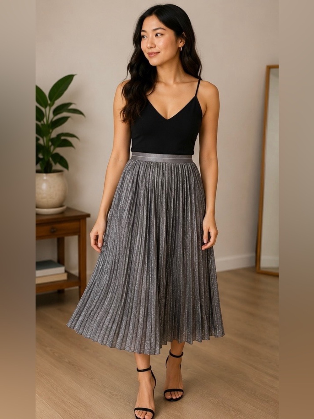 Aerie Shiny Silver Maxi Skirt